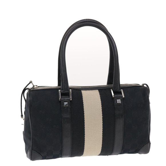 GUCCI GG Canvas Sherry Line Hand Bag Leather Black White Auth 49825 - Picture 1 of 16